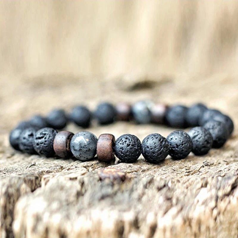 

Men Bracelet Natural Moonstone Bead Bracelet Chakra Lava Stone Diffuser Bracelets Wood Beads Volcanic Energy Bracelet