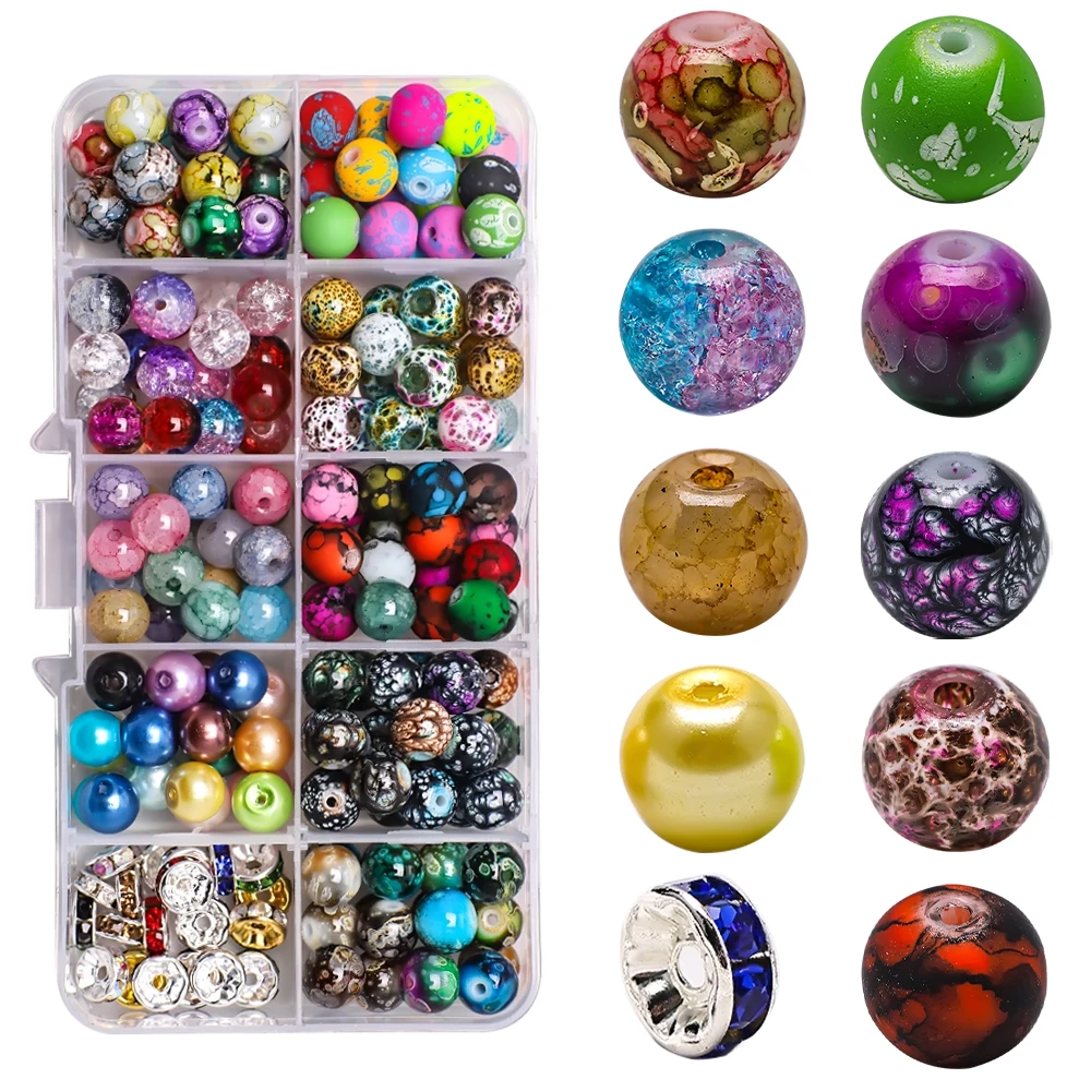 

8MM Round Glass Beads Set 200pcs Crystal Lampwork Spacer Beads For Jewelry Making Bulk Charms Natural Stone Bracelet DIY Crafts