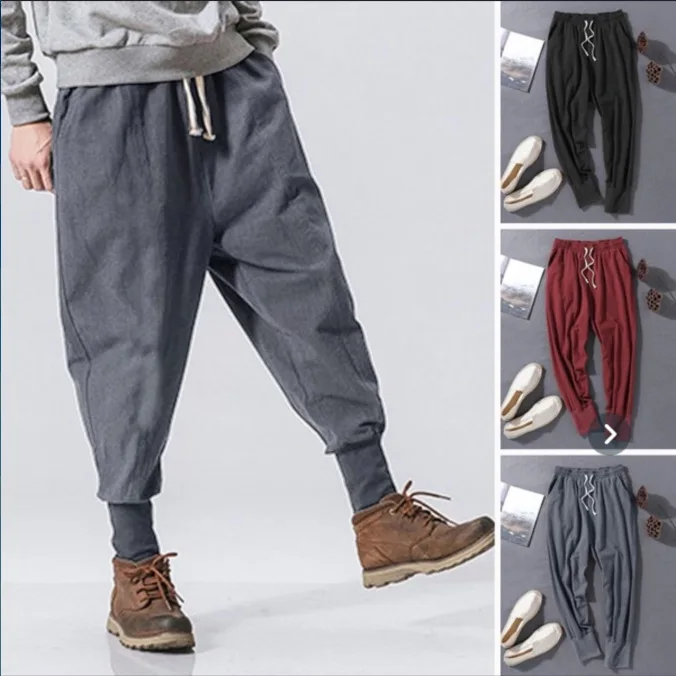 

2021 Spring and Autumn New Retro Pants Linen Casual Pants Men's Cotton Linen Feet Pants Loose Feet Pants