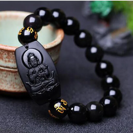 Ювелирные украшения из чистого натурального обсидиана Vairocana Kwan yin Будда