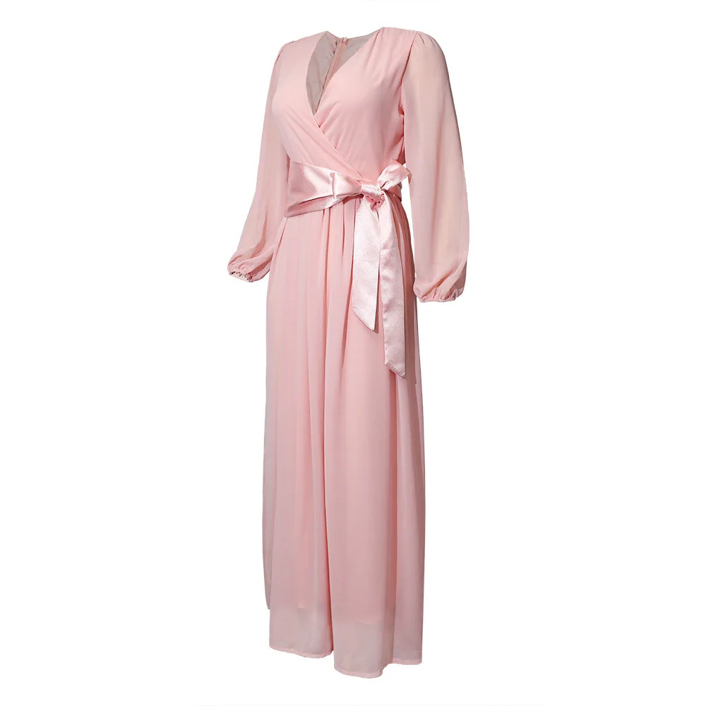 

African Simple Design Elegant Dress For Women Club Party Clothes 2021 Spring Long Sleeve Plus Size Chiffon Ladies Maxi Dress