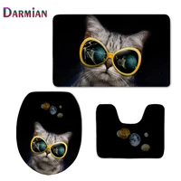 personality cool cat with glasses pattern 3pcsset toilet seat cover bathroom mat carpet household home wc accessories decor