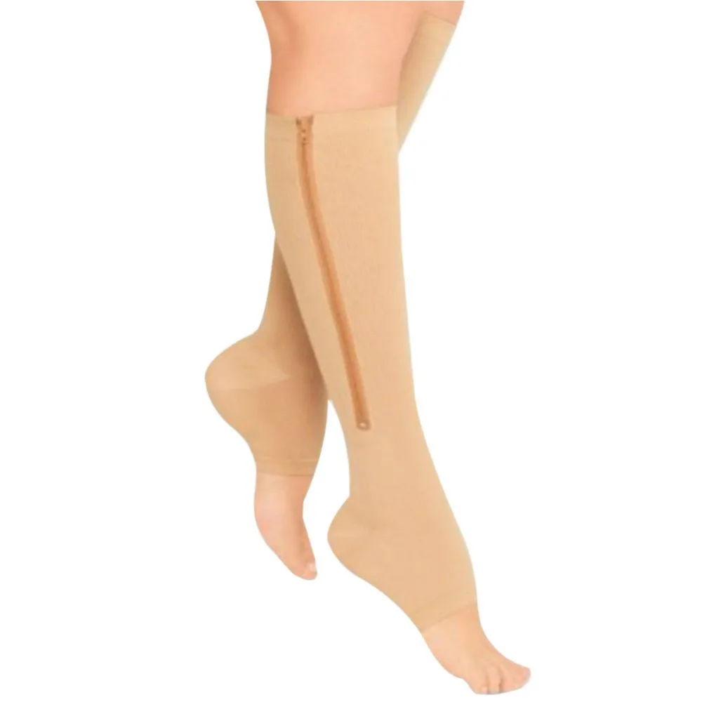

Женские компрессионные носки на молнии S/M/XL удобные чулки с молнией и поддержкой ног до колена с открытым носком