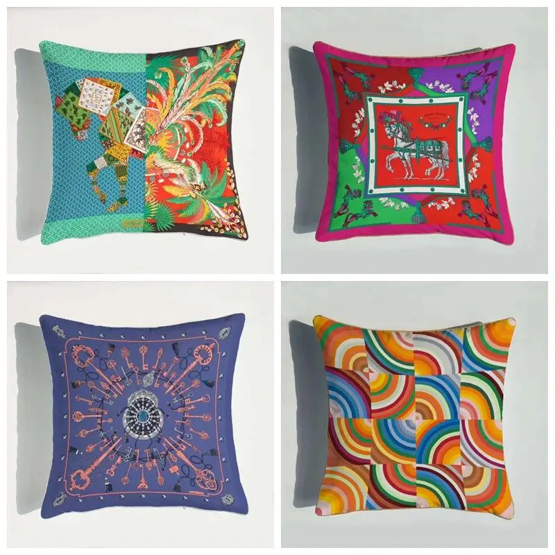 

Velvet Fabric French Luxury Duplex Full Printing Home Sofa Cushion Cover Pillowcase Without Core Car Seat Living Room Bedroom