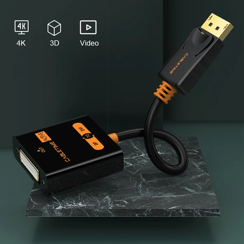 Переходник CABLETIME Displayport DVI штырь гнездо активный DP переходник к удлинителю 1080P 3D