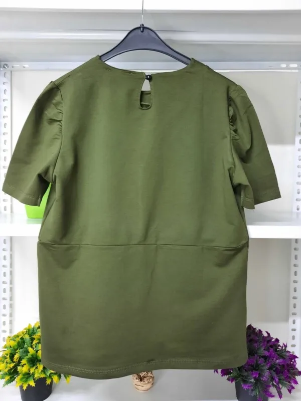 

Cut Out Low-Cut Detailed Bluz-Khaki
