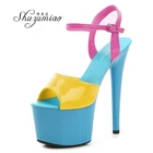 Женские босоножки на высоком каблуке shuuilao, разноцветные сандалии на платформе, пикантные модные свадебные туфли для стриптиза, лето 2020