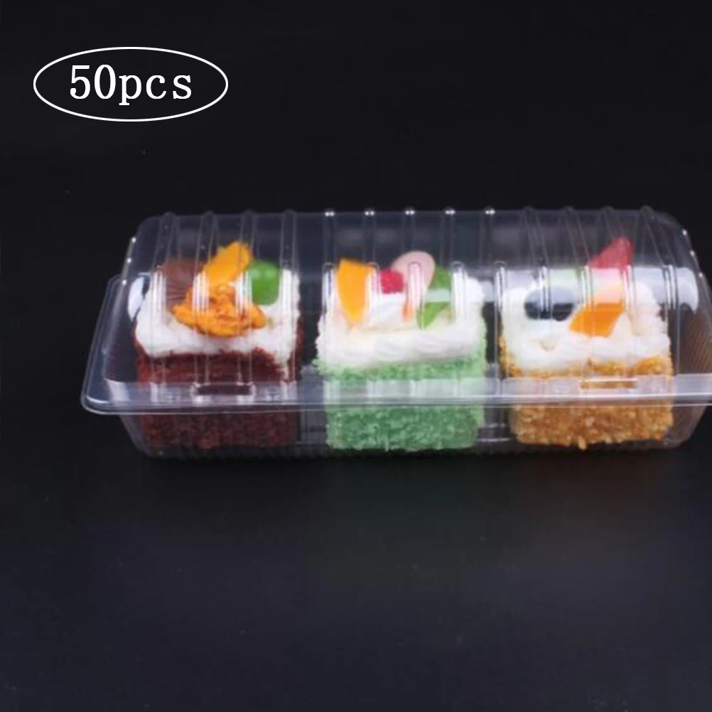 50pcs Disposable Swiss Roll Cake Box Clear Bakery Boxes And Packaging Sushi Take Out Box Rectangle Fruit Bread Packing Container