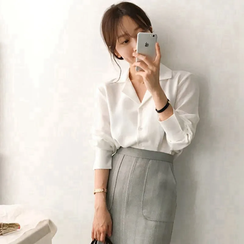 

White Shirt Women's Design Sense Niche 2021 Spring New Long Sleeve Loose Fashionable Stylish Business Shirt Chiffon