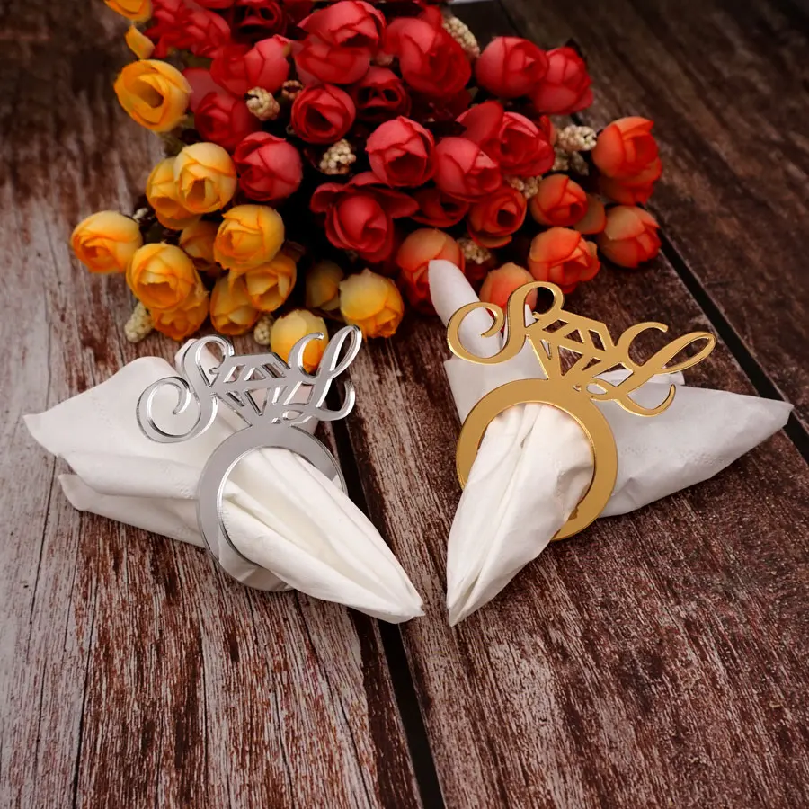 

30pcs Personalized Wedding Napkin Ring Holders Engagement Party Favor Gift Custom Bridal Shower Decoration With Initials Letters