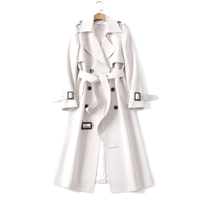 

2021 Autumn Winter New Arrival Womens Long Coat Female Double Brasted Slim Windbreaker Korean Belted Trench Coat Ladies Outwear
