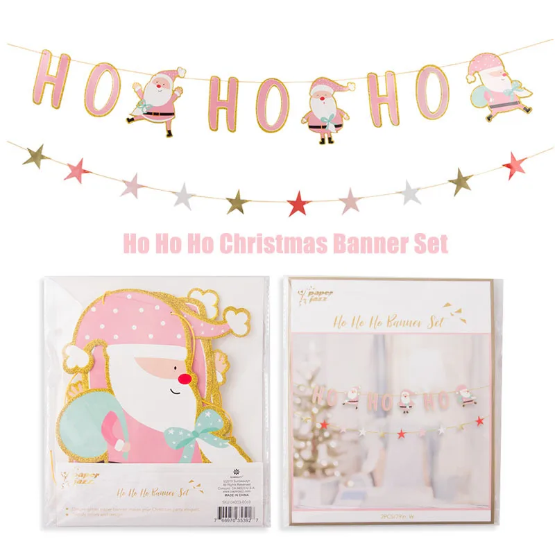 Christmas banner Набор из 2 розовых рождественских украшений для дома с блестками Хо знак праздничный баннер Звездная гирлянда Санта Клаус С Рождеством Декор - Цвет: Christmas banner