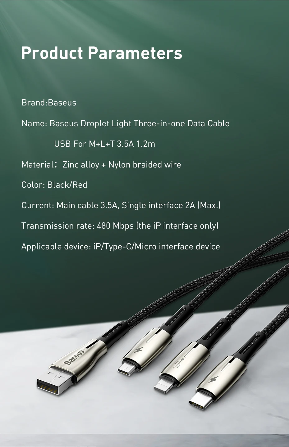 Baseus USB кабель 3 в 1 usb type C кабель для samsung S10 iPhone XR XS Max 11 USB зарядное устройство светодиодный кабель Micro USB зарядное устройство Шнур