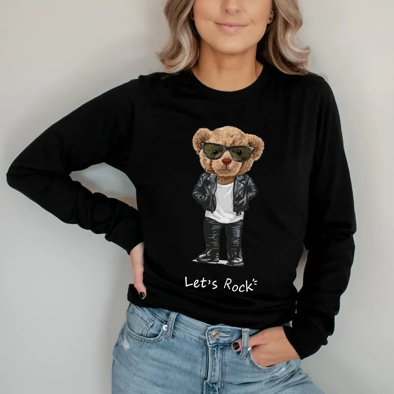 

100% Cotton Sunglasses Cool Bear Pullover Print Long-sleeved Hoodie Women Pure Cotton Casual Super Dalian Hoodie Ladies Hoodie