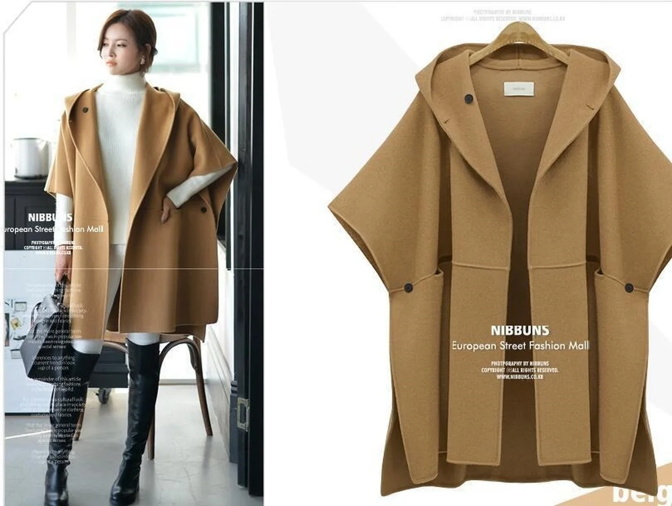 

2021 Retro Womens Cape Poncho Women Open Stitch Woolen Hooded Cape OverCoat Warm Winter Loose Street Cloak Coat Female Clothing
