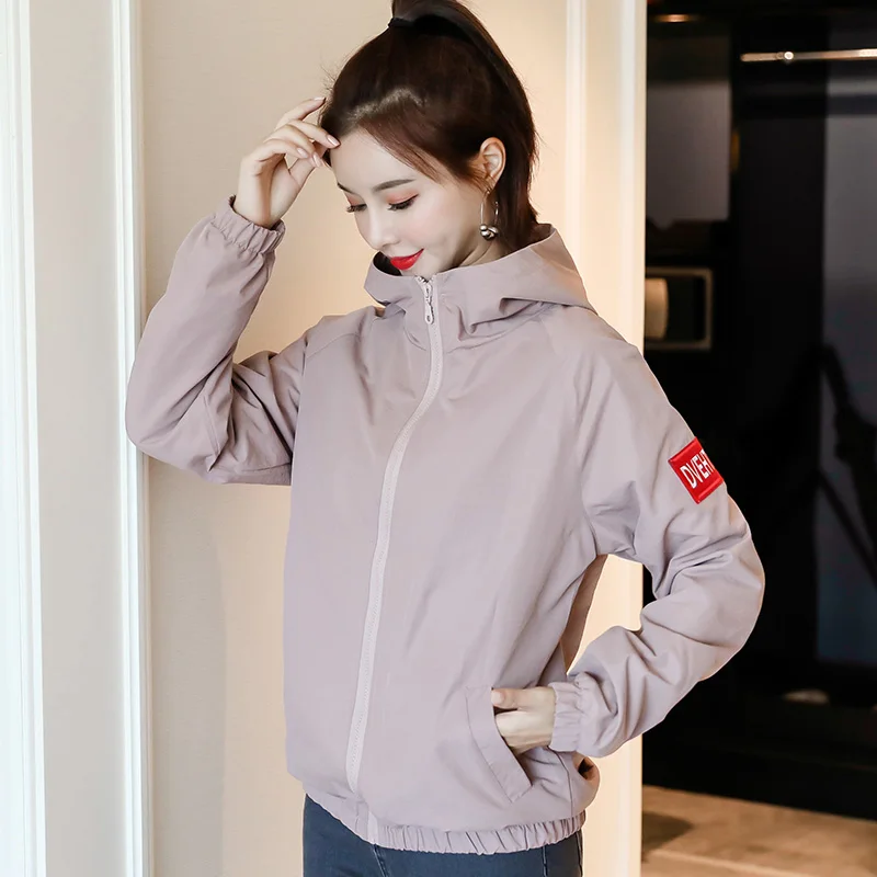 Однотонная ветровка для женщин с длинным рукавом пальто капюшоном весна осень