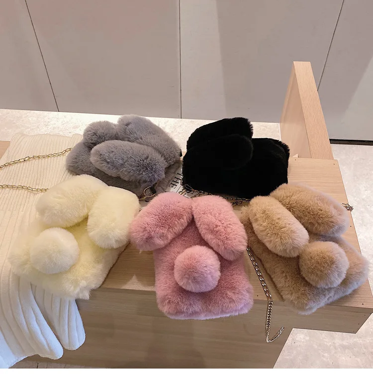 Искусственный мех плюшевая меховая сумка с заячьими ушками роскошная через