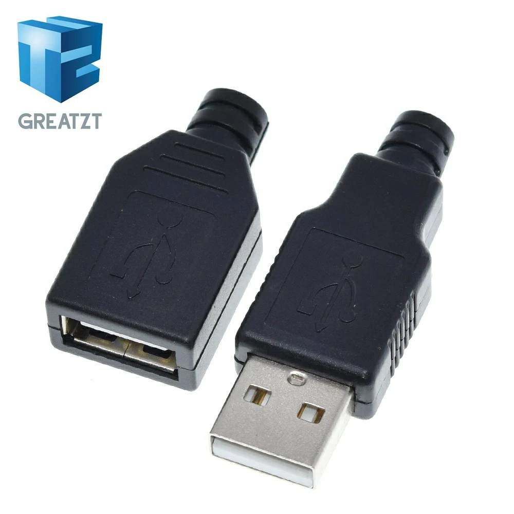 1 комплект 4 контактный разъем USB типа A + с черным пластиковым покрытием для