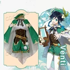 Genshin Impact Косплей Venti костюм Хэллоуин Аниме игра Genshin Impact Venti косплей парик обувь арфа реквизит наряд аксессуары