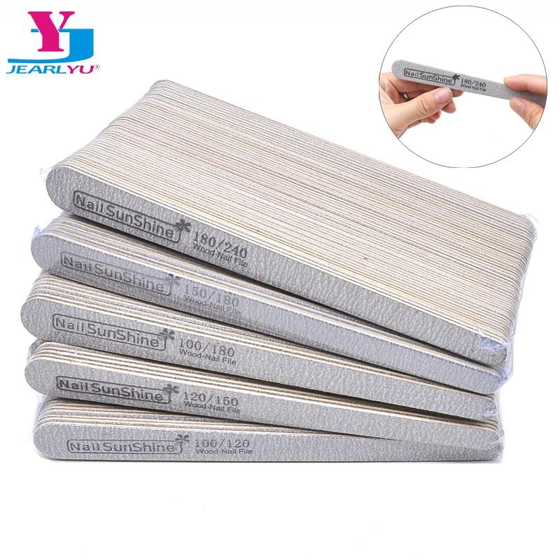 200 Pcs Double Head Wooden Nail File 100/120/150/180/240 Strong Gray Crescent Sandpaper lime a ongle Nails Care Manicure Tools