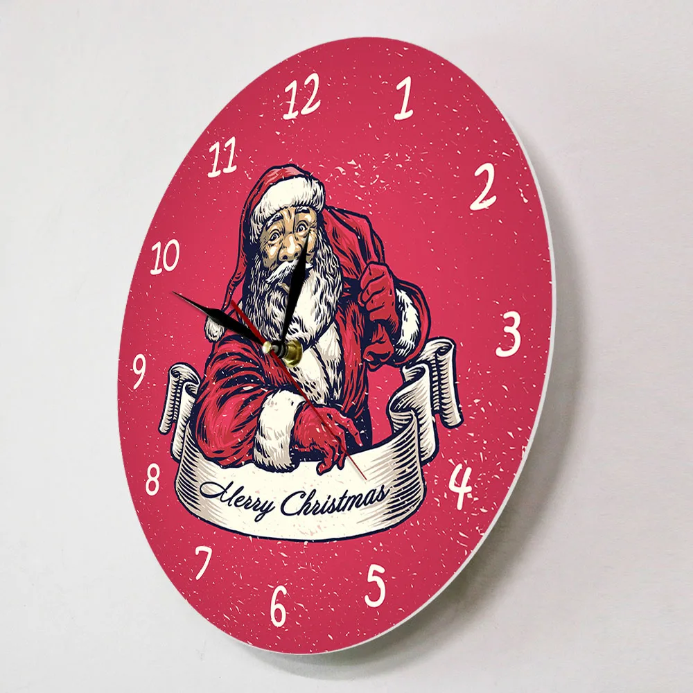 Рождественские праздничные настенные часы старая мода Санта-Клаус красный