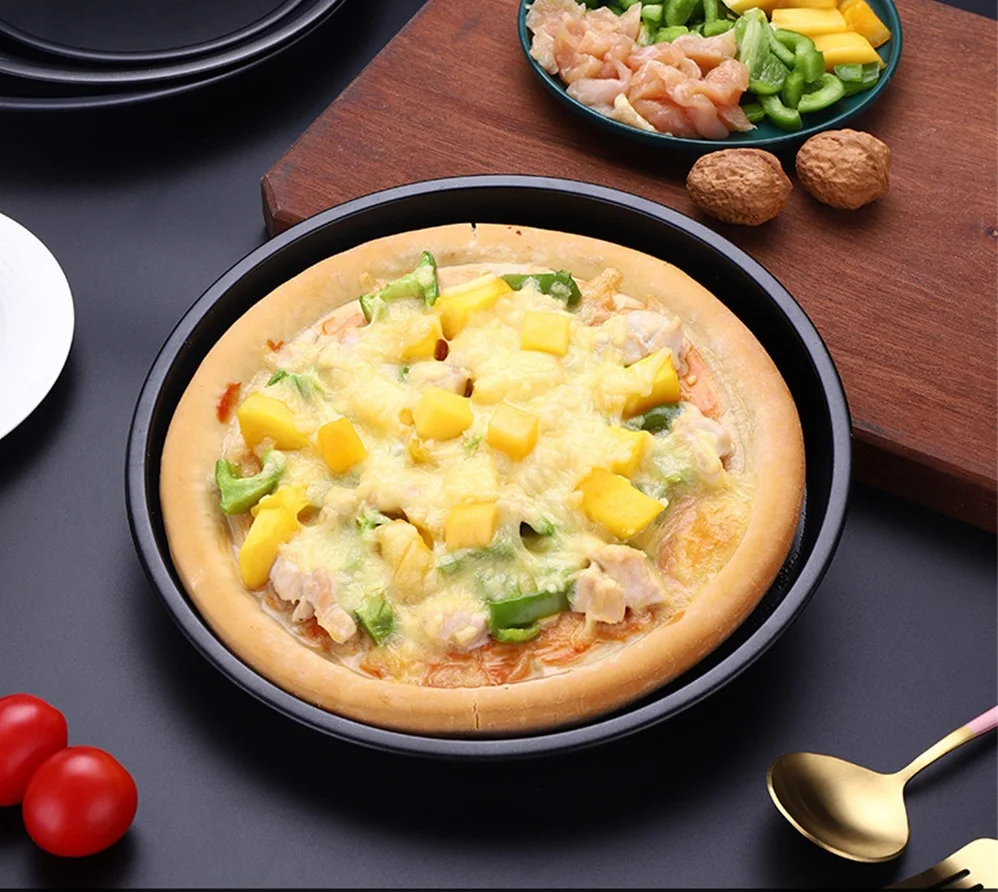 

6/7/8/9/10Inch Non-Stick Pizza Pan Carbon Steel Pizza Oven Tray Shallow Round Pizza Plate Pan Roasting Tin Baking Tools Bakewar