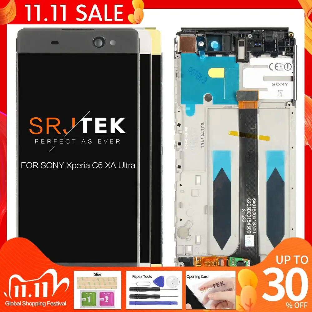 

ЖК-дисплей 1920x1080 для SONY Xperia C6 XA Ultra F3211 F3212, сенсорный экран с рамкой, дигитайзер XA Ultra, протестирован, диагональ экрана 6 дюймов