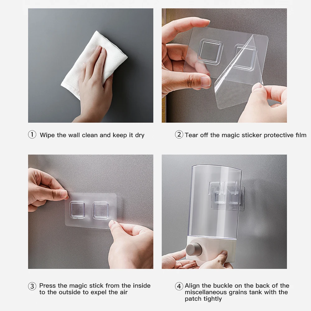 

1000/1500ml Wall Mounted Press Cereals Dispenser Grain Storage Box Dry Food Container Organizer For Kitchen Accessories Tools