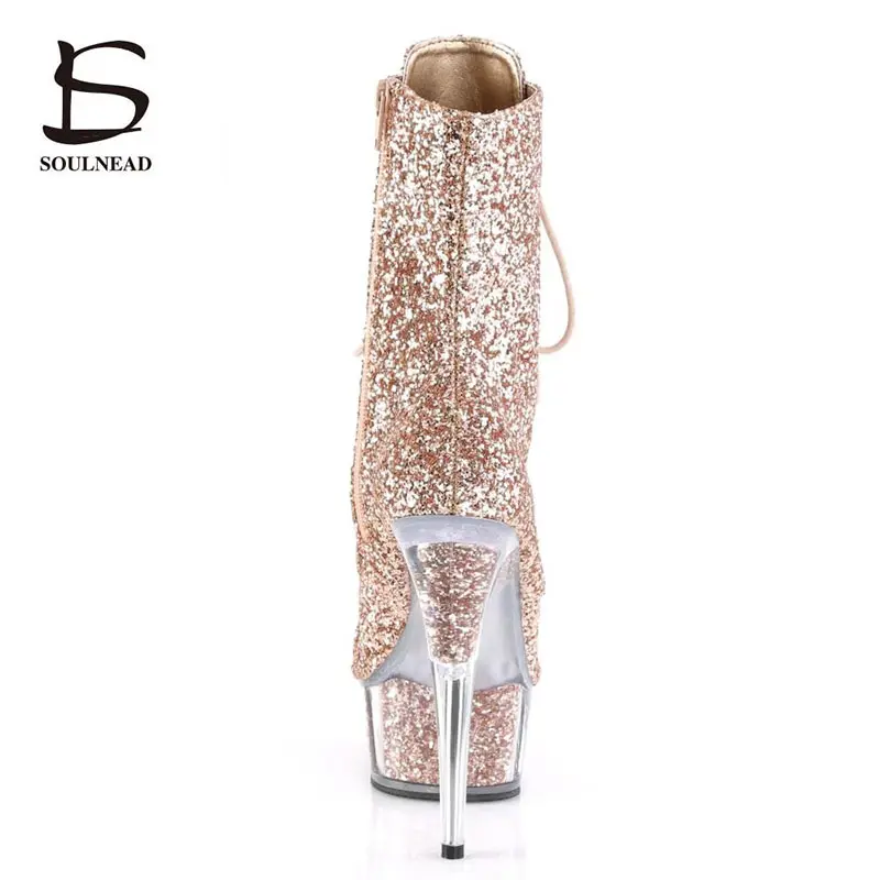

Pole Dance Shoes Women Sequin 15CM High Heels Night Club Party Platform Ankle Boots Sexy Exotic Ladies Pole Dancing Shoes