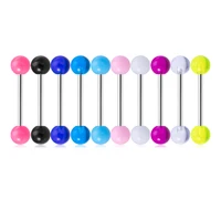 10pcs tongue rings colorful acrylic ball 14g surgical steel straight tongue piercing barbells for women body piercing jewelry