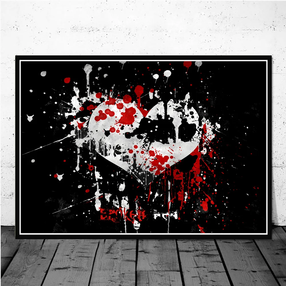 

Red And White Graffiti Broken Heart Abstract Art Poster Painting On Canvas Prints Modern Wall Picture For Living Room Decoration