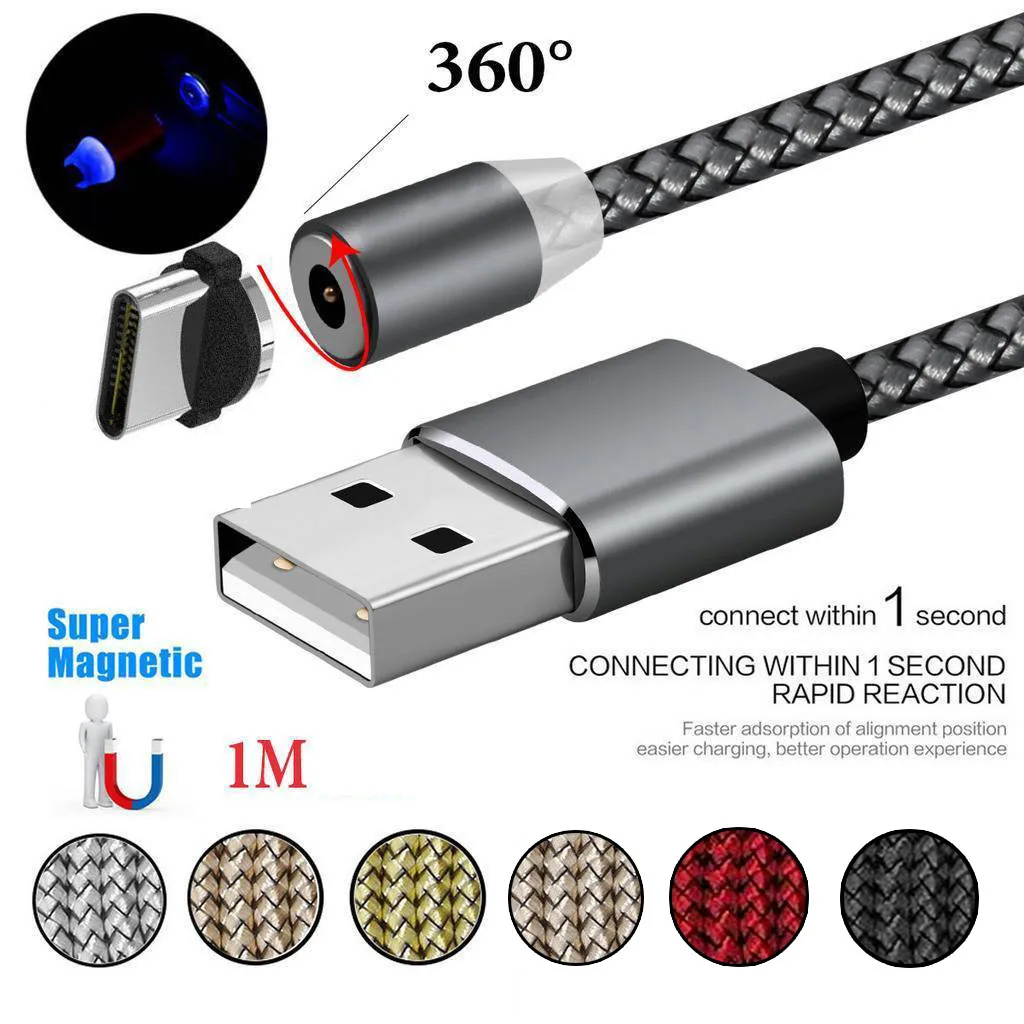 HIPERDEAL Type c зарядный кабель 2.4a Mirco USB нейлоновый Android Круглый Магнитный 1 м