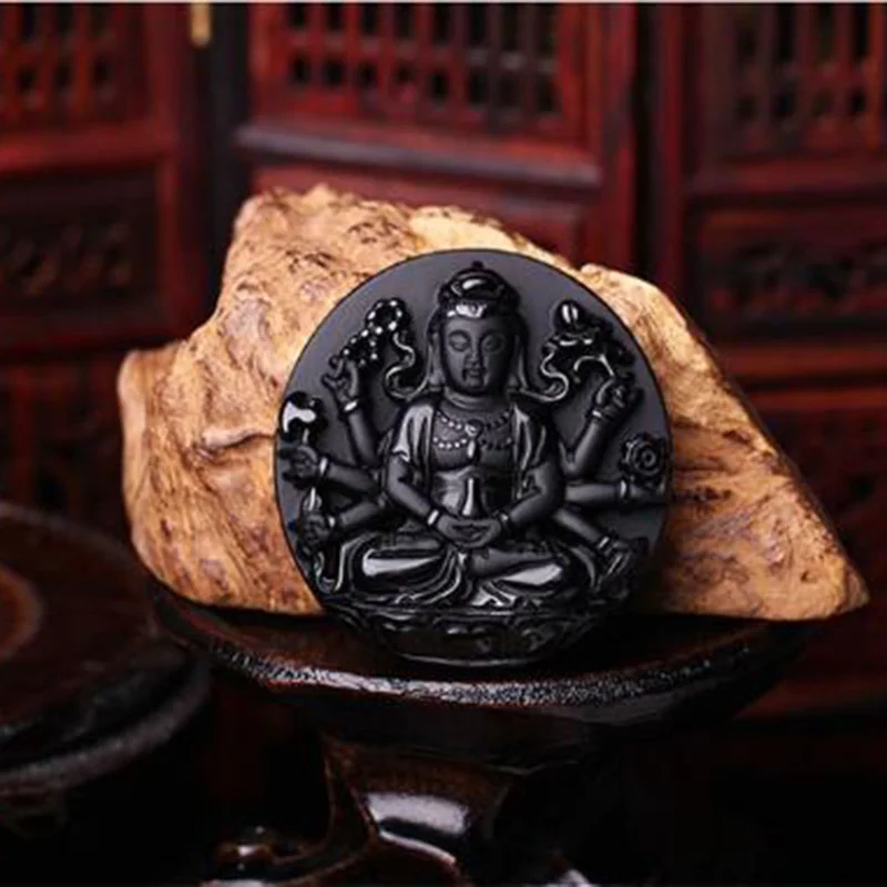 Натуральный обсидиан тысяча рук Bodhisattva нефритовый кулон ювелирные изделия