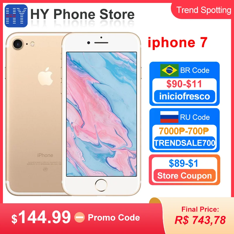 Разблокированный смартфон Apple iPhone 7 128 Гб/32 Гб ПЗУ iOS A10 Touch ID камера 12 МП экран 4