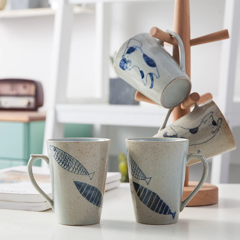 

Creative Large Mugs Coffee Cups Ceramic Japanese Vintage Custom Hand Painted Couple Cute Cat Cup Tazas De Cafe Drinkware E5MKB