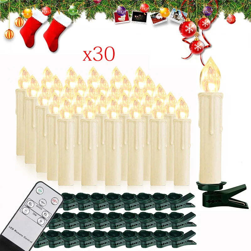 

10/20/30/40 PCS Christmas Candle With Timer Remote 2023 New Year Home Decor Candle Flameless Flashing LED Plastic Fake Candles