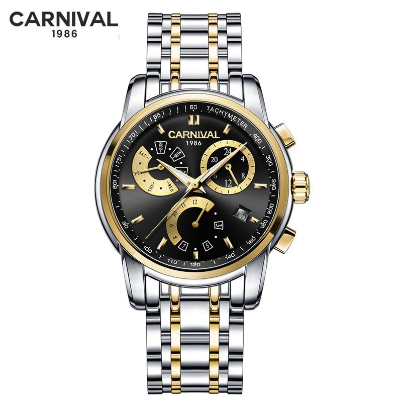CARNIVAL Luxury Men's Automatic Watches Fashion Mechanical Watch Man Waterproof Sports Clock Male Wristwatch Stainless Steel