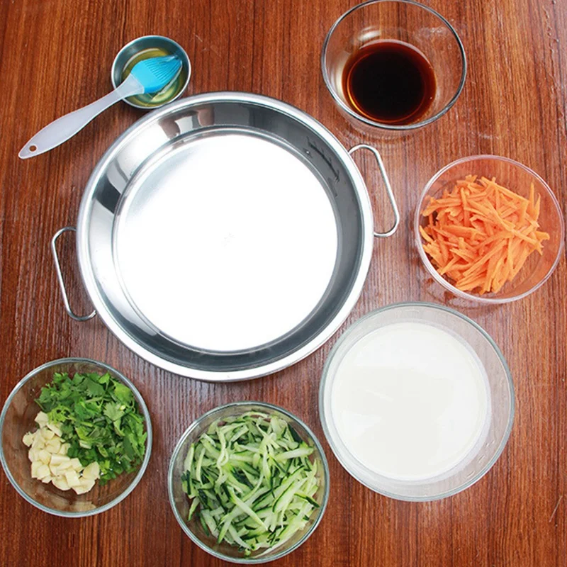 

Liangpi plate Stainless Steel Pan Cold Noodle Making Tools Steamed Rice Tray Cake Dish for Home Kitchen, 2PCS