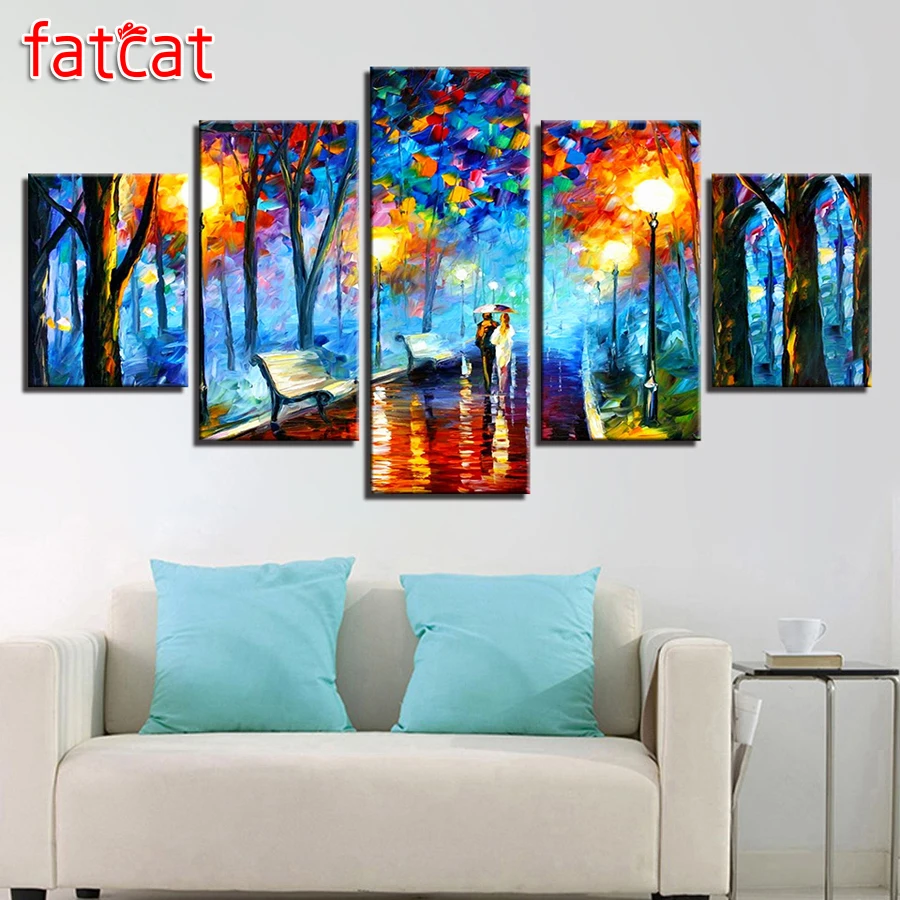 

FATCAT Diy Full Diamond Painting 5 Pieces Abstract Color Trees Landscape Rainy Lovers Square Round Diamond Embroidery Sale AE829