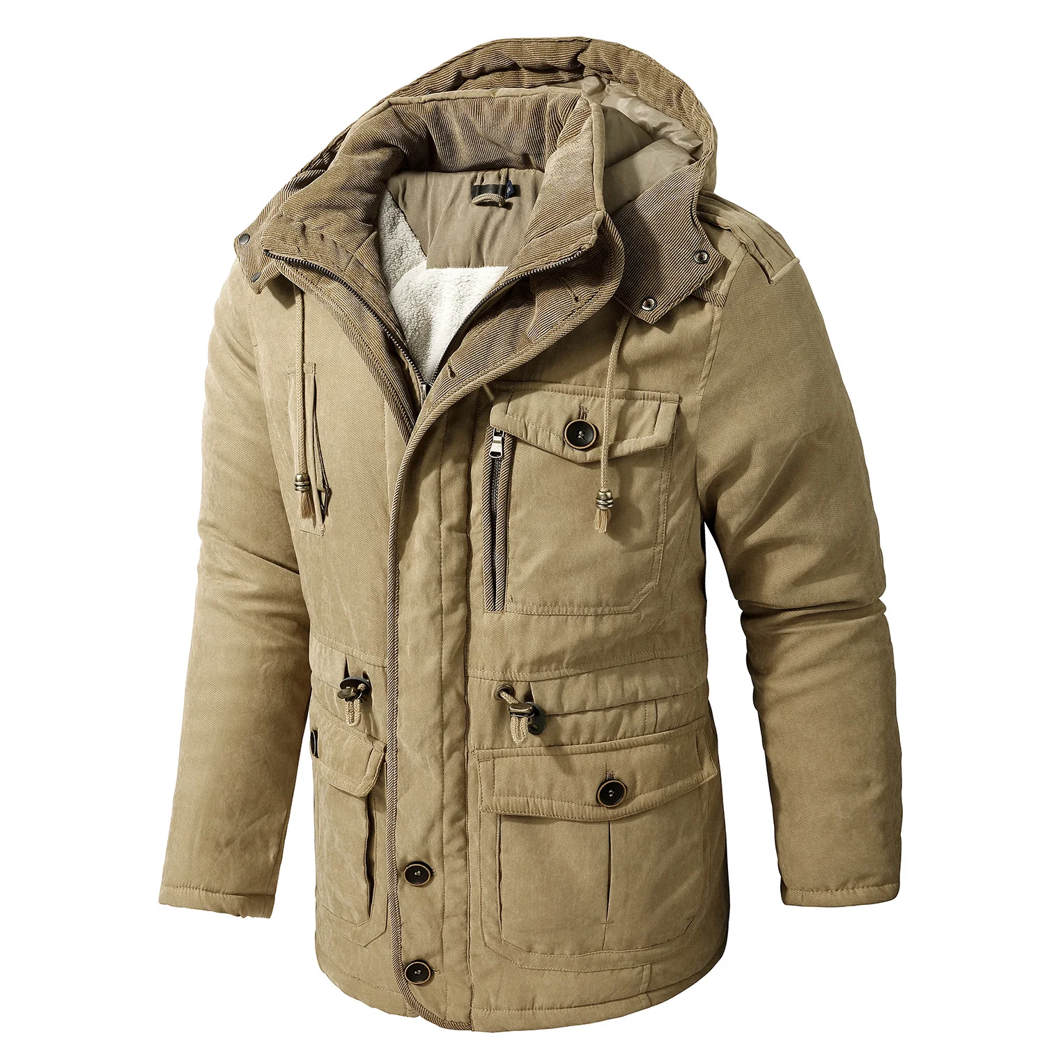 

Зимняя теплая парка, мужская куртка с капюшоном, ветровка, пальто с хлопковой подкладкой, плотная, бархатная мужская повседневная куртка-бо...