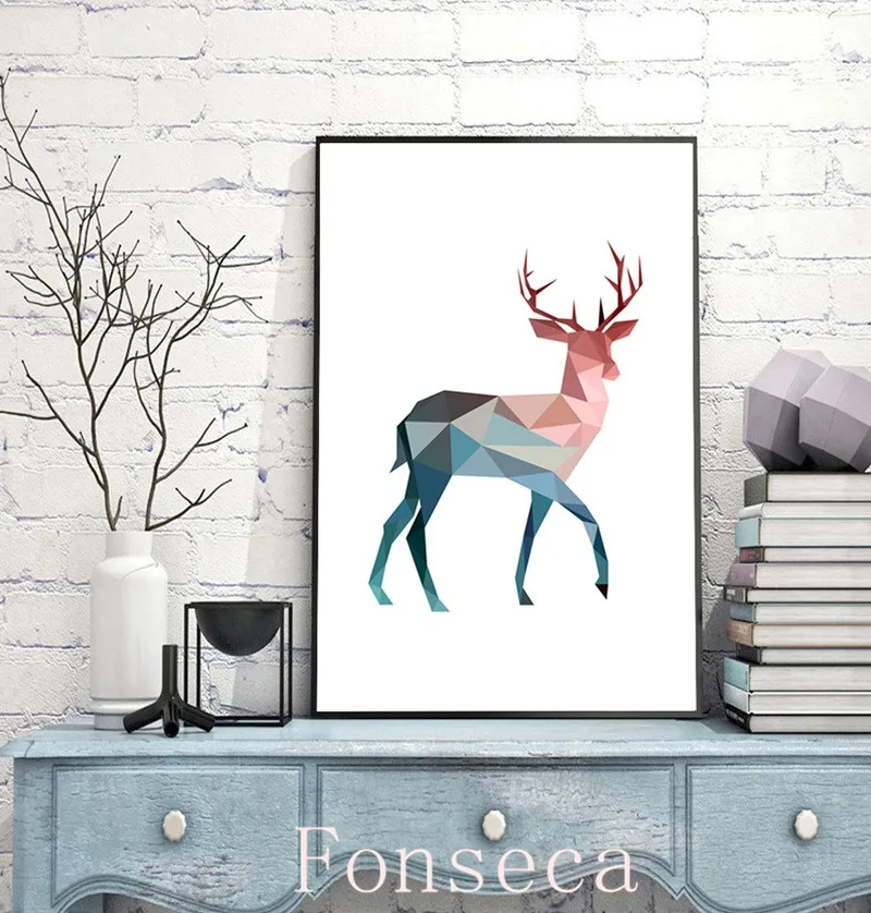 Скандинавские розовые и синие Геометрические Животные плакаты настенное