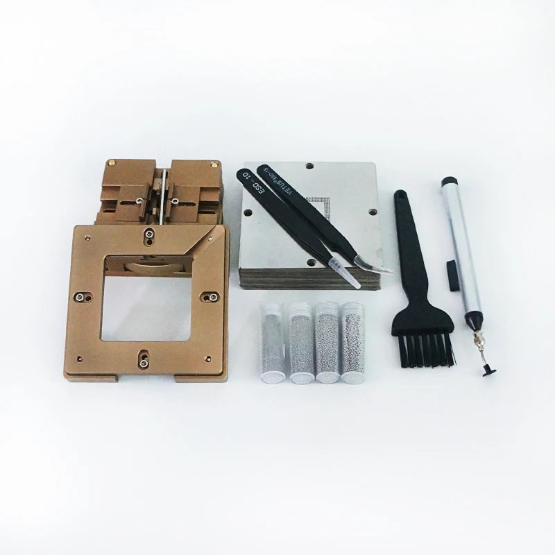 

80/90MM universal reballing jig tin solder ball Scraper Vacuum pen ESD tweezers brush Heated Laptop BGA stencils 90MM 170PCS