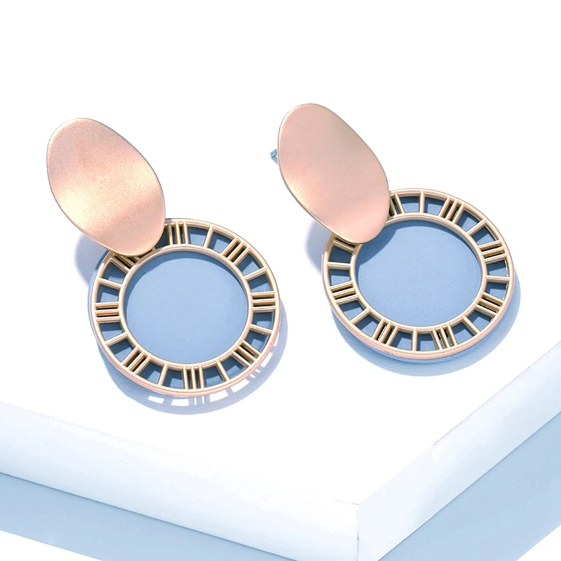 2019 новые корейские полые римские серьги цифры круглые желтые Висячие для женщин