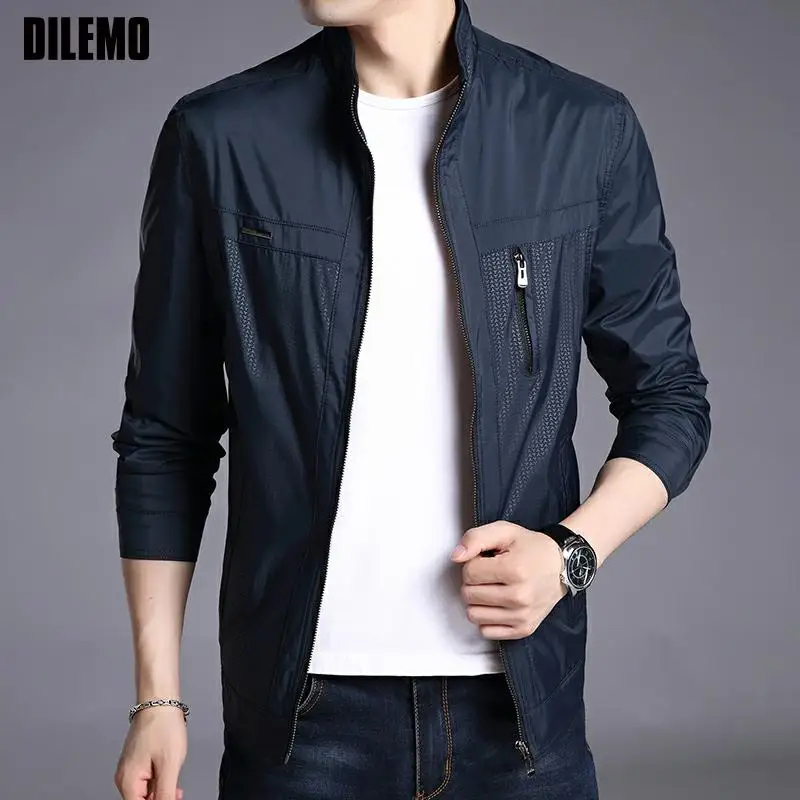 

Top Quality Autumn New Brand Casual Fashion Slim Fit Stand Collar Designer Jacket Men Zipper Windbreaker Green Coats Men Clothes