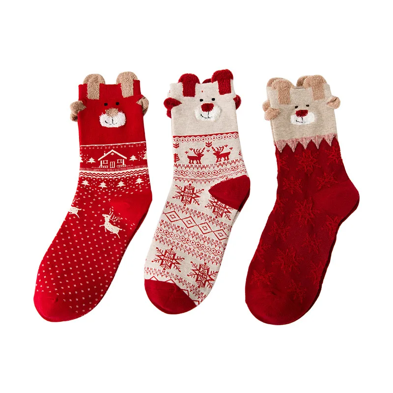 

Winter New Christmas Cartoon Elk Cute Female Long Socks Personality In Red Socks Funny Happy Cute Warm Fashion Gift Santa Claus