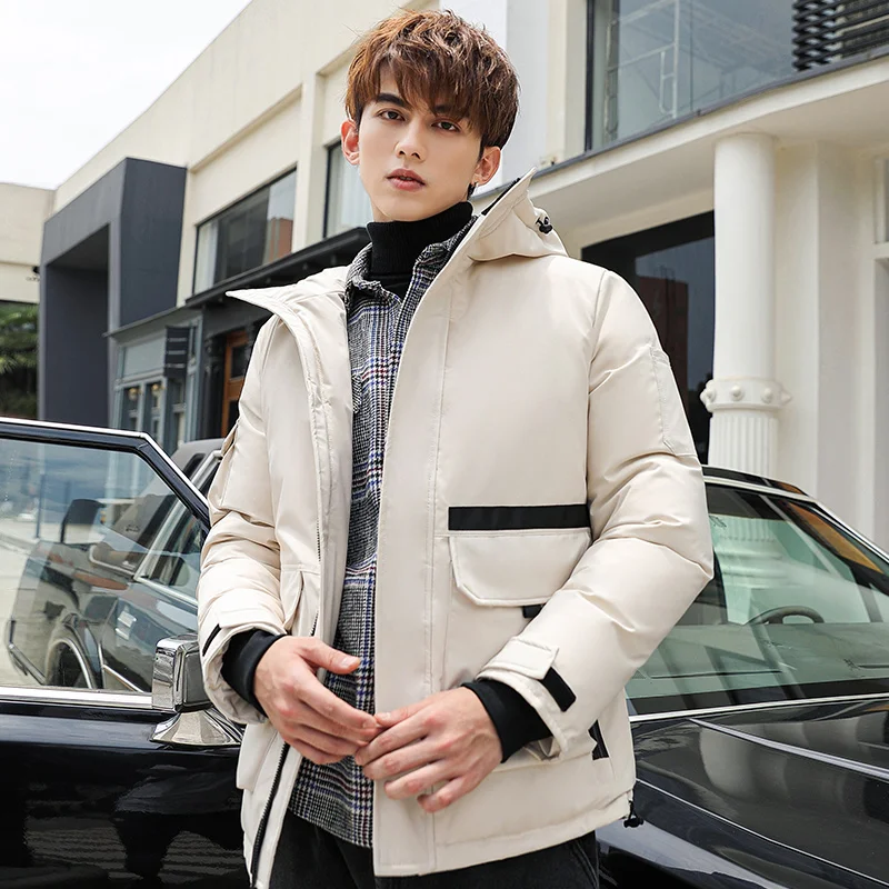 Couple  winter jacket 90% white duck down coat hooded down jacket glossy color clothing thick warm men and women loose coat