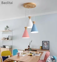 modern nordic pendant lights led e27 colorful iron wooden kitchen restaurant home decoration hanging lamp