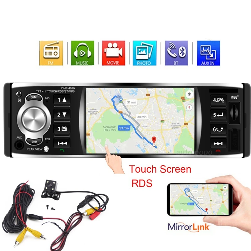 1Din 4.1 Inch Car Radio Contact Screen Automatic Audio Stereo Fm Bluetooth 2.0 Mp5 Player Camera Dme-4019 | Автомобили и