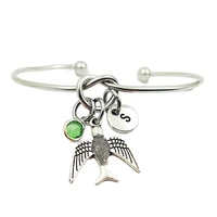 swallow animal creative initial letter monogram birthstone adjustable bracelet fashion jewelry women gift accessories pendant