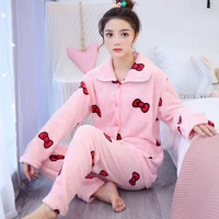 2pcsset winter women pajamas sets sleepwear warm flannel long sleeves pajamas animal pyjamas thick sleepwear pajamas 2019 band